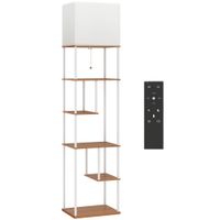 homcom lampara de pie con estantes temperaturas de color ajustable 3000k-6500k control remoto bombilla e27 natural