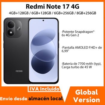 Versión global del Redmi Note 17 4G con Snapdragon 6s 4G Gen 2, batería de 7700 mAh (típica), carga de 45 W y pantalla AMOLED de 6,99