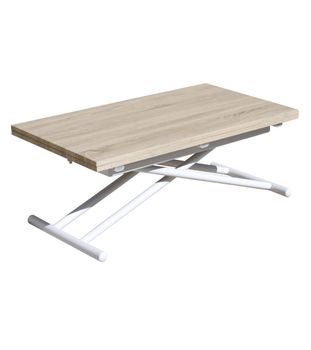 Mesa centro convertible en mesa comedor roble y patas blancas