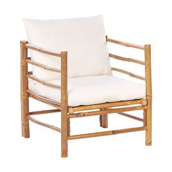 Sillón De Jardín De Madera Clara De Bambú Muebles De Interior Exterior Acolchado Con Cojines Blanco Crema Cerreto