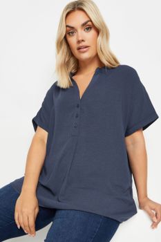 Yours Blusa Azul Marino Escote De Muesca, Mujer Curvy Y Tallas Grandes, Yours