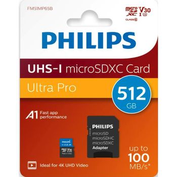 Philips - Tarjeta microSDHC FM51MP65B/00 de 512 GB, Clase 10 UHS-I para cámaras, drones y dispositivos Android