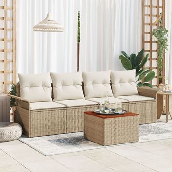 Juego De Sofás De 5 Piezas  Con Cojines Beige De Ratán Poliéster Acacia V3740 Unico / Beige