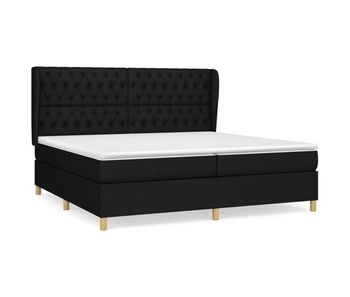 Cama box spring con colchón tela negro 200x200 cm diseño de botones