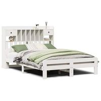 cama matrimonial  cama para adultos  cama con estanteria sin colchon madera maciza blanca 140x190 cm