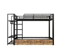 litera 90x200 cm - estructura de hierro 2 cajones estantes led barra de ropa - negro