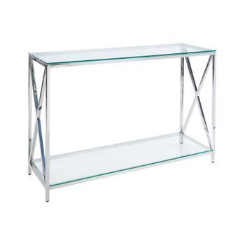 Consola De Vidrio Templado Transparente Plateado 120 X 40 Cm Acero Inoxidable Audet