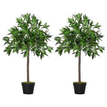 Outsunny - Juego De 2 Laureles Artificiales De 90 Cm En Maceta De Cemento, Para Interior Y Exterior, Decorativos, Color Verde