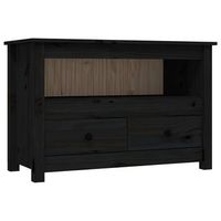 mueble tv  mueble de salon  armario tv de madera maciza de pino negro 79x35x52 cm