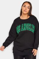 yours sudadera negra con eslogan bordado los angeles mujer curvy y tallas grandes yours