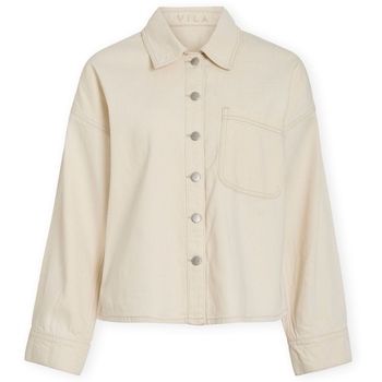 Vila Abrigo Maj Denim Jacket - Ecru para mujer