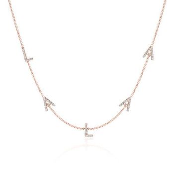 14 quilates letras de cadena de oro rosa con diamantes