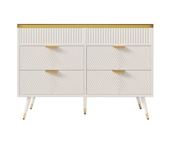 Cómoda con 6 cajones y compartimentos divididos - tapa de cristal - blanco
