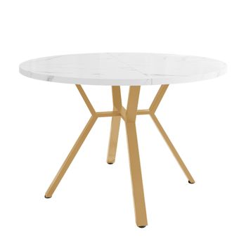 Mesa redonda blanca de comedor moderna para 4 personas, con soporte metálico en forma de X, 100x100x75 cm, Blanco+Oro   Aosom España