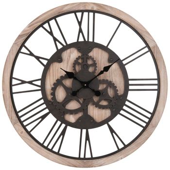 Reloj de pared con engranajes de color natural y negro D.79 cm