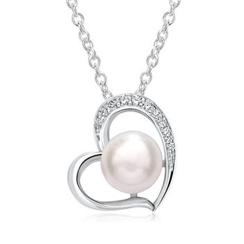 Cadena corazón de plata 925 con perla y circonita