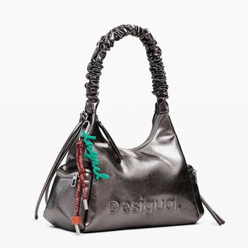 Desigual Bolso logo 3D asa fruncida metalizado mediano 25WAXPAS-9225