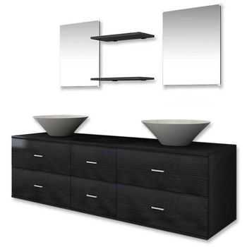Conjunto De Muebles De Baño Y Lavabo 7 Piezas Negro Vidaxl