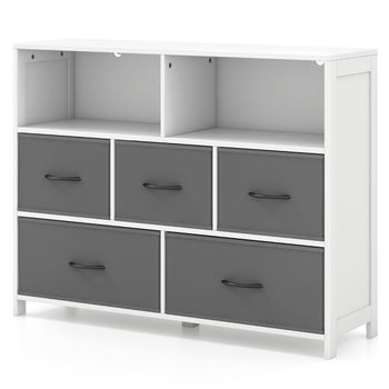 Costway Cómoda de 5 Cajones con 2 Contenedores de Tela Grandes 3 Contenedores Medianos y Cajones de Tela Plegables para Pasillo y Guardería Blanco