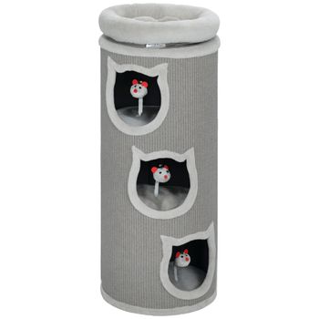 PawHut Torre rascadora, 96 cm, torre de 4 niveles con cama lavable, 3 cuevas para dormir, 38x38x96 cm, Gris   Aosom España