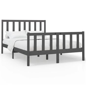 Estructura De Cama Madera Maciza De Pino Gris 150x200 Cm Vidaxl