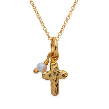 Cadena de plata 925 chapada en oro colgante cruz perla