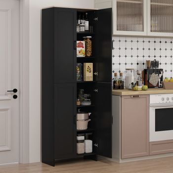 Alacena De Cocina De Melamina De Madera Homcom 60x30x170,5 Cm Negro