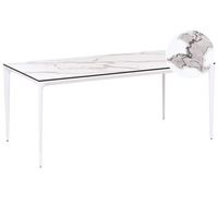 mesa de comedor de jardin con tablero de hpl y estructura de aluminio resistente a los rayos uv agua oxido blanco marmol blanco sovareto