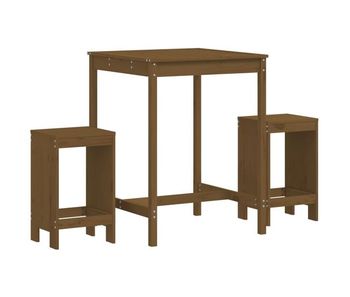 Mesa y taburetes altos de jardin 3 piezas madera pino marrón miel
