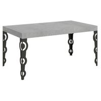 mesa rectangular extensible para 6 a 10 personas l 160 a 264 cm gris hormigon y patas de metal antracita kazay