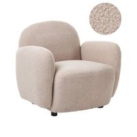 sillon de estilo retro con respaldo y reposabrazos redondeados de boucle patas de plastico salon beige jule