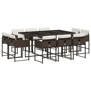 Set Comedor De Jardín 11 Pzas Y Cojines Ratán Sintético Marrón Vidaxl