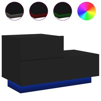 Mesita De Noche | Mesilla De Noche Con Luces Led Negro 70x36x40,5 Cm