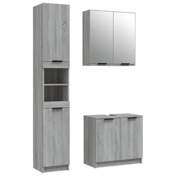 Set De Muebles De Baño | Armario De Baño 3 Piezas Madera Contrachapada Gris Sonoma