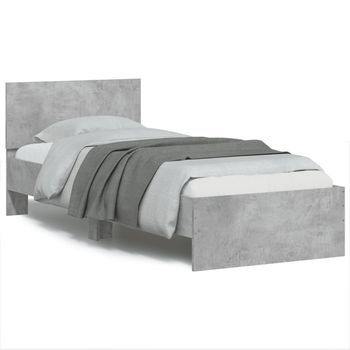 Cama Individual | Cama De Adulto | Cama Con Cabecero Madera De Ingeniería Gris Hormigón 90x190 Cm