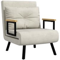 homcom sillon convertible 4 en 1 cama 1 plaza respaldo 5 posiciones apoyabrazos de madera y cojin tejido efecto terciopelo crema