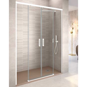 Mampara De Ducha Frontal 2 Puertas - 2 Fijos Corredera | Cristal Templado 6mm | Antical | Altura 195cm| Blanco Mate | Transparente - Blanco Mate - 155 Cm (adaptable 152-157cm)