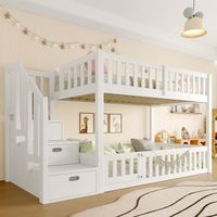 litera 90x200 cm con barandillas y puerta pequena - mdf  pino - espacio de almacenaje - blanco colchon no incluido