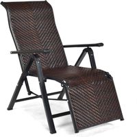 costway tumbona de ratan tumbona plegable con respaldo regulable y estructura en acero para piscina playa y jardin 1515 x 59 x 76 cm marron