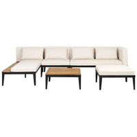 conjunto de jardin 4 plazas de madera de acacia certificada sofa esquinero con mesa de centro y otomana cojines beige claro derecho bracciano