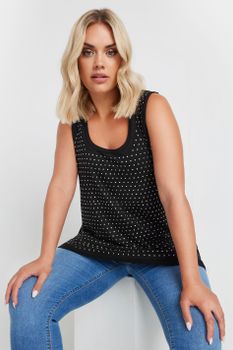 Yours Top Negro Sin Mangas Con Tachas, Mujer Curvy Y Tallas Grandes, Yours
