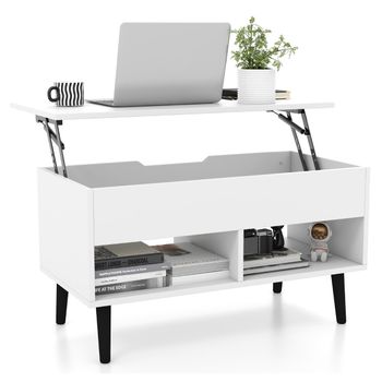 Costway Mesa de Centro Elevable con Compartimento Oculto y 2 Estantes Abiertos para Salón 80 x 40 x 44,5 cm