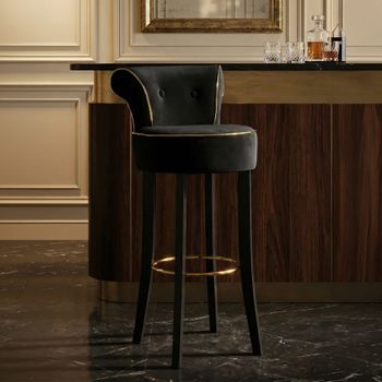 Silla de bar de tela negra con respaldo cm 46x48x96