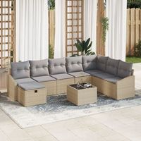 conjunto de sofa de jardin de 9 piezas con cojines beige ratan poliester v7900 unico  beige
