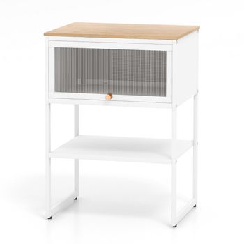 Costway Mesita de Noche de 3 Niveles para Sala de Estar con Puerta Abatible Estante de Almacenamiento y Puerta Abatible 40 x 32 x 56 cm