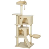 pawhut arbol rascador para gatos 140 cm con plataformas cama 2 cuevas hamaca escalera postes de sisal beige