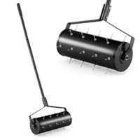 costway herramienta de cesped con aireador rodante de 44 cm resistente mango desmontable de 128 cm y puas para jardin patio facil de montar