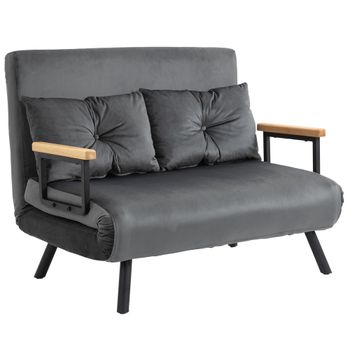HOMCOM Sofá Cama Doble Pequeña Plegable 4 en 1 Sillón Cama 2 Plazas Respaldo Ajustable 5 Niveles Almohadas 102x73x81cm Gris   Aosom España