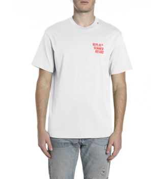 Replay para hombre. M3378.000.23608P Camiseta estampada blanco (M), Casual, Algodón, Manga corta