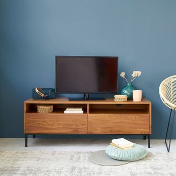 Mueble Tv De Madera De Teca Maciza Y Metal De 140 Cm
